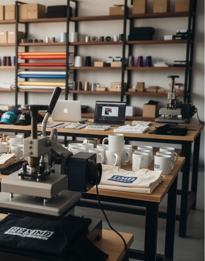 photo realiste atelier de personnalisation , goodies, presse textile 